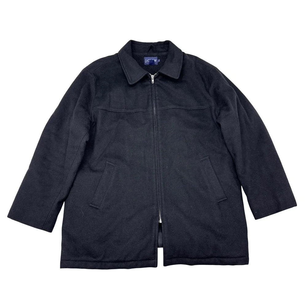 Vintage J Crew Jacket Mens Size Large Black Wool Blend Career Commute Collared